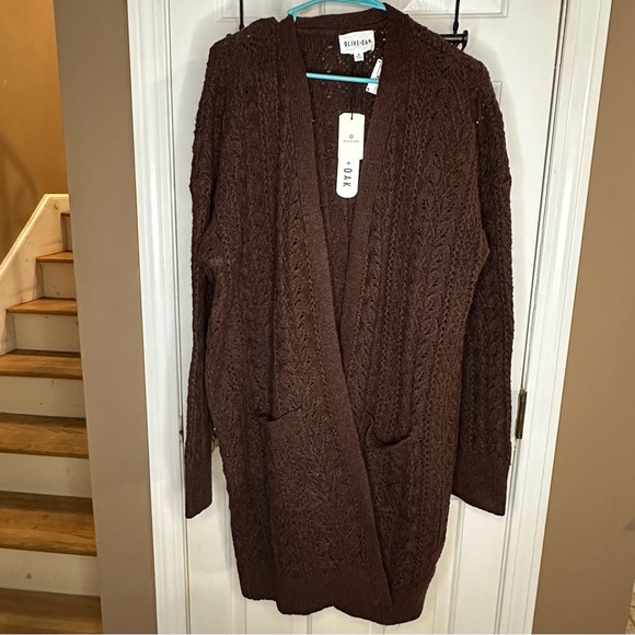 Olive & Oak Sweaters - Chocolate Brown Knot Olive & Oak Cardigan Duster Size Medium NEW WITH TAGS